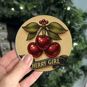 Natale rotondo terra di diatomee sottobicchiere assorbente, motivo ciliegia tovaglietta.