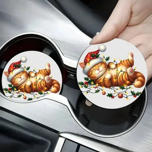 Posavasos de coche de silicona de Navidad bonito gato patrón redondo alfombrilla antideslizante