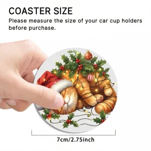 Christmas cat car coaster absorbent cup holder insert 7cm diameter cute holiday drink mat