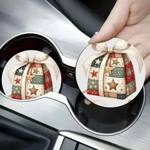 Dessous de verre voiture de Noël en silicone tapis antidérapant décoratif vue de détail.