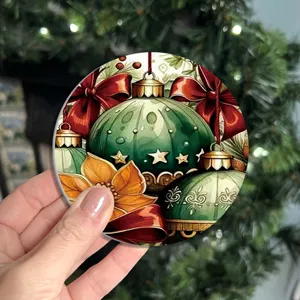 Sottobicchiere rotondo motivo ornamenti albero di Natale tovaglietta isolante