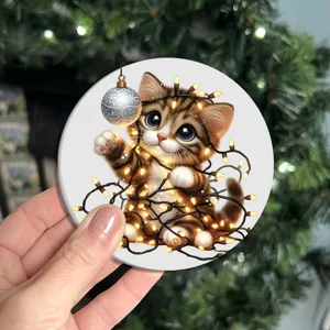 Posavasos de silicona de gato de Navidad bonita decoración de mesa de fiesta alfombrilla redonda