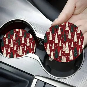 Christmas tree car cup coasters set, red round silicone drink coasters for auto cup holder.