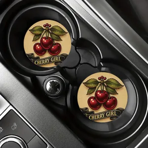 Set di 2 sottobicchieri per auto con ciliegie retrò porta tazza assorbenti antiscivolo