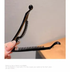 Black banana hair clip for stylish ponytails, durable plastic claw for daily hair styling.
