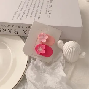 Pink floral hair clips set, cute sweet style side clip for women and daily hair styling accessories.