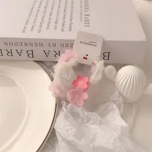 Pink flower mesh hair scrunchie cute girlish hair accessories for daily sweet styling