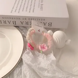Cute floral hair scrunchies set pink mesh hair ties detail shot for sweet girls styling