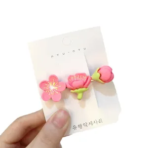 Cute pink flower hair clip sweet girl side clip hairpin daily hair accessories trendy