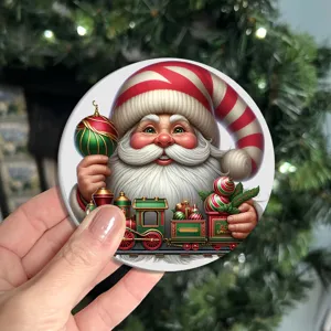 Sous-verre rond de Noël avec Père Noël et train jouet, décoration de table de fête.
