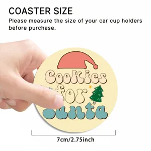 Christmas car cup coaster, 7cm round anti-slip vehicle cup holder insert mat with cute design.