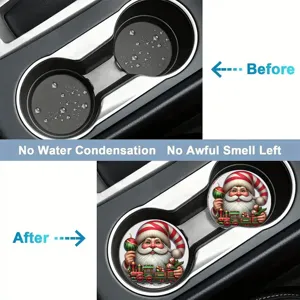 Vue détail de dessous de verre porte-gobelet de voiture de Noël avec absorption d'eau efficace.