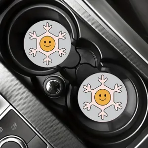 Cute cartoon smiley face snowflake car cup holder coasters, anti-slip soft rubber auto accessories.