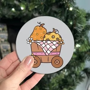 Mignon sous-verre de voiture rond de charrette de citrouille, tapis antidérapant doux.