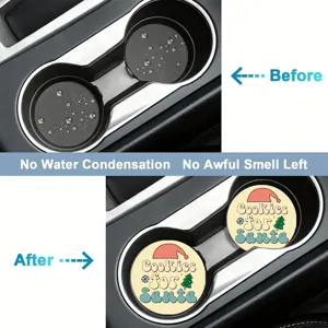 Cute Christmas car cup holder coasters absorbent ceramic anti-slip auto interior decor pads.