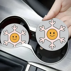 Round cute car cup coaster non-slip soft rubber cartoon snowflake design auto interior accessory 1pc