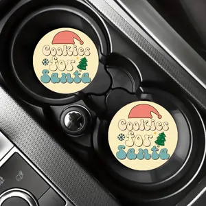 Christmas car cup coasters set, non-slip silicone auto drink holder insert mats detail.