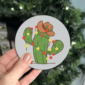 Cute cartoon cactus round car coaster soft rubber non-slip heat insulating cup mat detail view