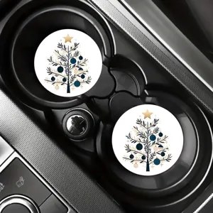 Sous-verres de voiture de Noël ronds tapis de porte-gobelet en céramique lot de deux