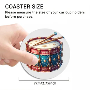 Noel voiture sous-verre rond motif tambour festif 7cm 2.75 pouces tapis porte-tasse deco