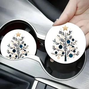 Sous-verre de voiture de Noël tapis de tasse en céramique absorbant décoration 2pcs