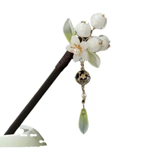 Handgemachte Maiglöckchen antike Haarspange, elegante Holz-Haarnadel mit Quaste für Hanfu.