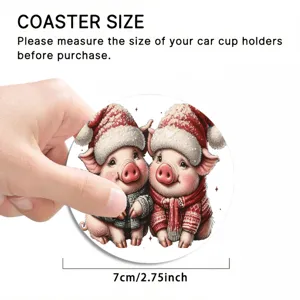 Christmas car cup coaster, 7cm round silicone cute pig pattern anti-slip mat for auto.
