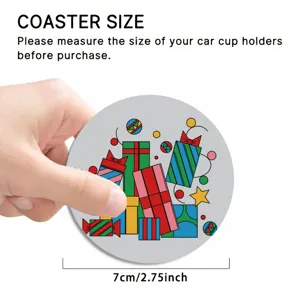 Cute gift box pattern car coaster soft rubber round cup holder pad 7cm diameter daily use.