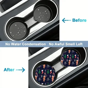 Christmas car cup coaster, absorbent ceramic or cork drink coaster for auto interior.
