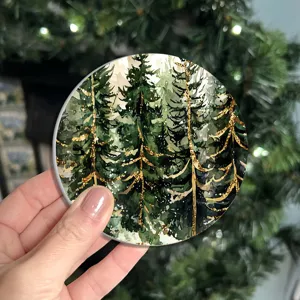 Tappeto sottobicchiere rotondo con motivo di abete natalizio per decorazione tavola