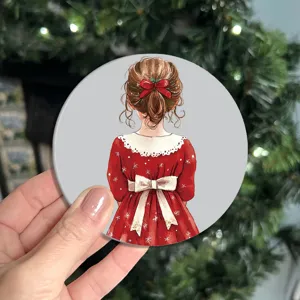 Christmas watercolor girl pattern round absorbent coffee cup coaster for home decor.