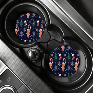 Christmas car coasters, absorbent ceramic cup holder inserts with festive gingerbread patterns.
