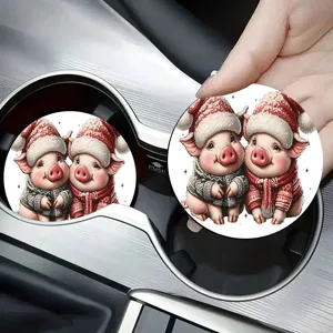 Christmas Silicone Coaster Round Anti Slip Heat Resistant Table Mat Cute Cartoon Festive Home Car Coffee Cup Pad