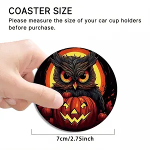 Sottobicchiere Auto Halloween Gufo Zucca Stampa Assorbente Antiscivolo Portabicchieri 7cm