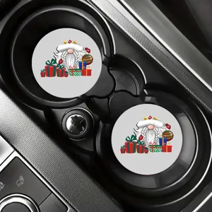 Set di 2 sottobicchieri auto con gnomo di Natale, simpatici tappetini per portabicchieri.