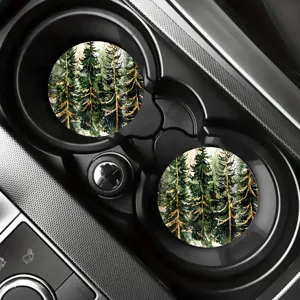 Set di sottobicchieri per auto motivo pino acquerello assorbente antiscivolo