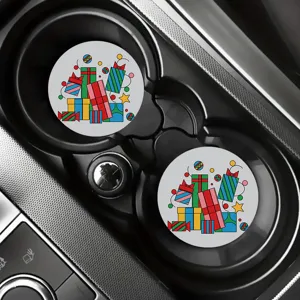 Car cup coasters round silicone coaster set with colorful gift box pattern design for auto