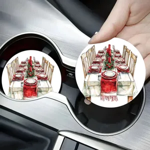 Kerst auto onderzetter absorberende kop mat voor voertuig interieur decoratie accessoire