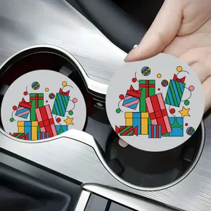 Colorful gift box pattern car cup coaster, non-slip rubber soft table drink mat for auto.