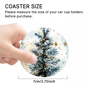 Sottobicchiere auto albero di natale lino assorbente rotondo tappetino tazza decoro 7cm
