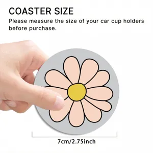 Soft rubber car coaster featuring a charming daisy flower pattern, 7cm diameter size.