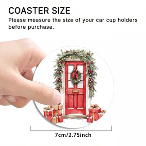Ronde kerst auto bekeronderzetter met deur design, 7cm antislip siliconen tafelmat.