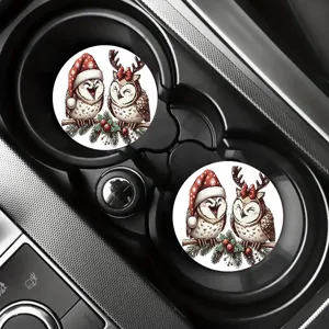 Christmas Owl Car Coaster Cute Holiday Silicone Cup Mat Anti-slip Auto Drink Holder Decor