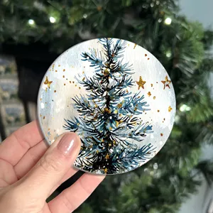 Set da tavola rotondo di Natale con motivo albero acquerello per tavolo e tazza auto