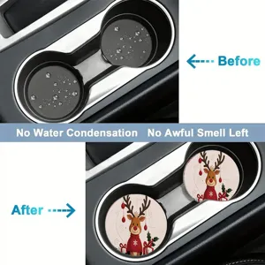 Christmas car cup holder coasters absorbent ceramic round mats set holiday auto interior decor