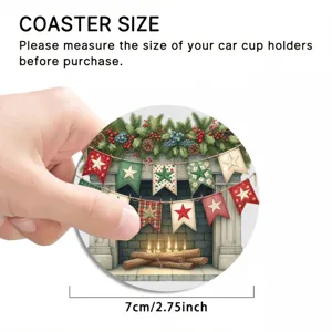 Kerst auto onderzetter siliconen rond kopjesmat haard design 7cm diameter tafeldecoratie thuis