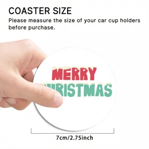 Car coaster detail showing diameter size 7cm 2.75inch with festive Christmas text design