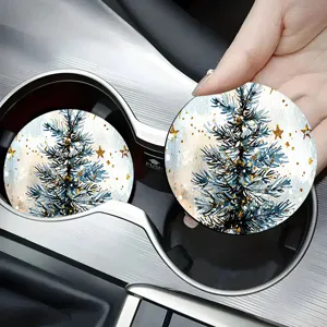 Sottobicchieri per auto di Natale rotondi tappetini con motivo albero di Natale acquerello