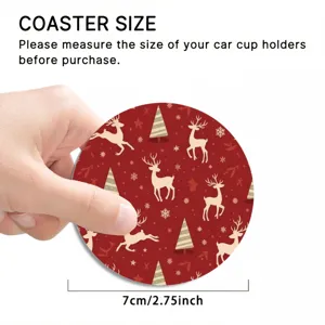 Christmas car coaster detail, 7cm round cup mat with festive deer pattern for holiday decor.