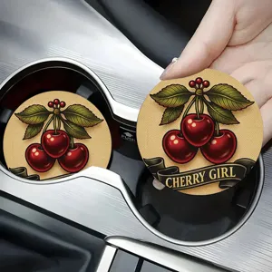 Sottobicchieri per auto assorbenti rotondi design ragazza ciliegia retro decor